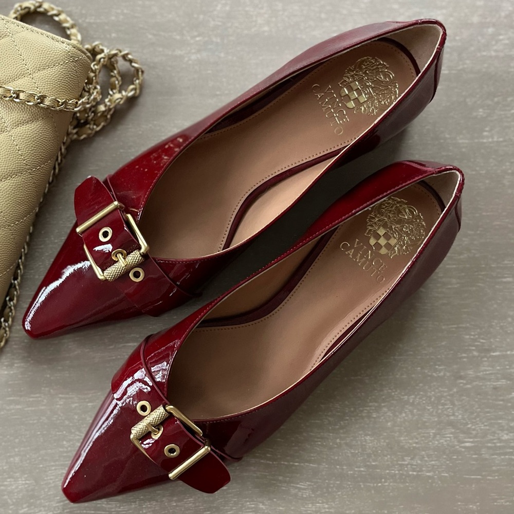 NEW Vince Camuto red patent buckle ballet flat size 9